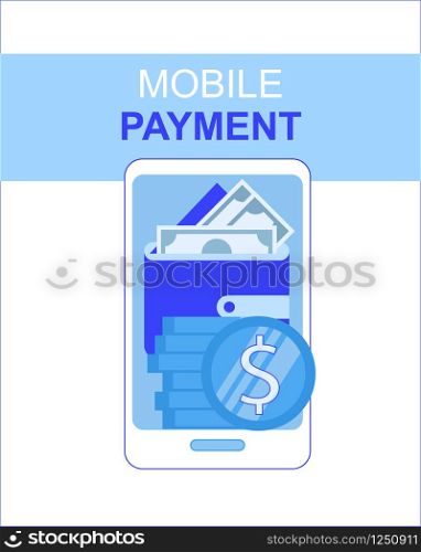 Mobile Phone Payment App with Money Wallet Screen Vector Illustration. Online Banking Smartphone Application Wireless Transfer Contactless Transaction Internet Shopping Technology Ecommerce. Mobile Phone Payment App with Money Wallet Screen