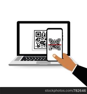 Mobile phone scan QR code. Vector stock illustration isolated on white background.