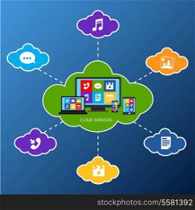 Mobile phone services cloud technology network concept with flat application icons set vector illustration
