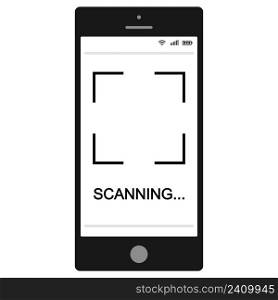 Mobile phone smartphone with QR code scanning process on screen, vector sign scanning QR code