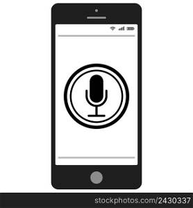Mobile phone smartphone with voice control and search, vector icon voice search on the smartphone screen