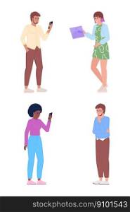 Mobile phone users and managers semi flat color vector characters set. Editable figures. Full body people on white. Simple cartoon style spot illustration pack for web graphic design and animation. Mobile phone users and managers semi flat color vector characters set