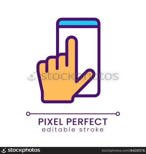 Mobile phone using pixel perfect RGB color icon. Communication technology. Application interface. Isolated vector illustration. Simple filled line drawing. Editable stroke. Poppins font used. Mobile phone using pixel perfect RGB color icon