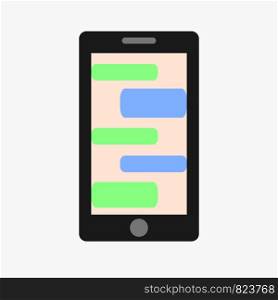 Mobile phone. Vector illustration. Social network concept. Vector. Messenger window. Chating and messaging concept. Green chat boxes. Realistic smartphone with green chat boxes.