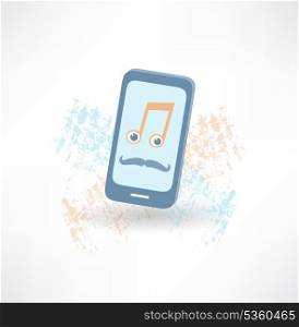 mobile phone with a mustache and music notes icon