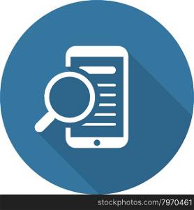 Mobile Phone with Magnifying Glass Search Icon. Icon. Flat Design. Long Shadow.
