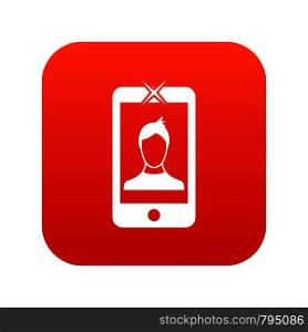 Mobile phone with photo icon digital red for any design isolated on white vector illustration. Mobile phone with photo icon digital red