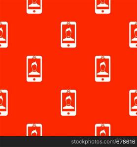 Mobile phone with photo pattern repeat seamless in orange color for any design. Vector geometric illustration. Mobile phone with photo pattern seamless