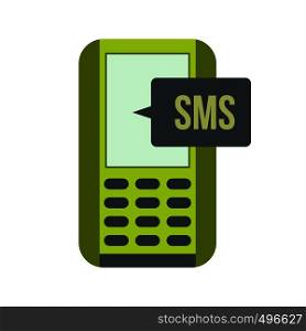 Mobile phone with sms message symbol flat icon isolated on white background. Mobile phone with sms message symbol flat icon