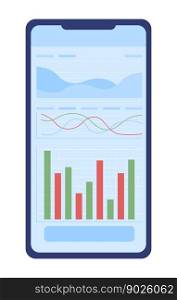 Mobile phone with stock charts semi flat color vector object. Investor app. Editable element. Full sized icon on white. Simple cartoon style spot illustration for web graphic design and animation. Mobile phone with stock charts semi flat color vector object
