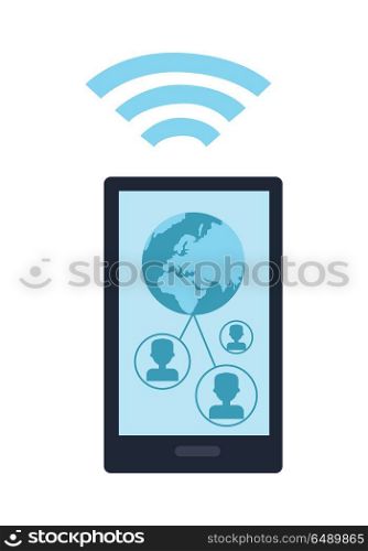 Mobile Phone with Wireless Sign Icon Isolated. Mobile phone with wireless sign icon isolated. Wireless connectivity concept. Setting wifi connection. Wifi symbol on smartphone. Editable items in flat style. Accessories for work in office. Vector
