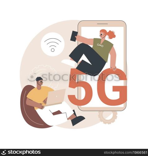 Mobile phones 5G network abstract concept vector illustration. Mobile phone communication, modern smartphone, 5G technology, fast internet connection, network coverage provider abstract metaphor.. Mobile phones 5G network abstract concept vector illustration.