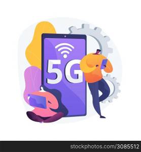 Mobile phones 5G network abstract concept vector illustration. Mobile phone communication, modern smartphone, 5G technology, fast internet connection, network coverage provider abstract metaphor.. Mobile phones 5G network abstract concept vector illustration.