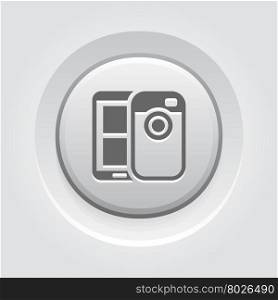 Mobile Photo Blogging Icon. Mobile Photo Blogging Icon. Mobile Devices and Services Concept Grey Button Design