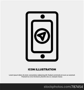 Mobile, Pin, Rainy Line Icon Vector