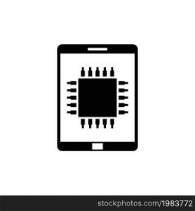 Mobile Processor, Phone Microprocessor. Flat Vector Icon illustration. Simple black symbol on white background. Mobile Processor Phone Microprocessor sign design template for web and mobile UI element. Mobile Processor, Phone Microprocessor Flat Vector Icon