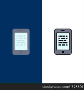 Mobile, Read, Data, Secure, E learning  Icons. Flat and Line Filled Icon Set Vector Blue Background