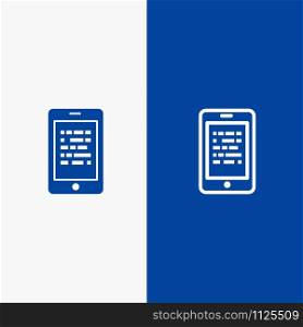 Mobile, Read, Data, Secure, E learning Line and Glyph Solid icon Blue banner Line and Glyph Solid icon Blue banner