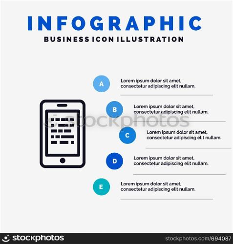 Mobile, Read, Data, Secure, E learning Line icon with 5 steps presentation infographics Background