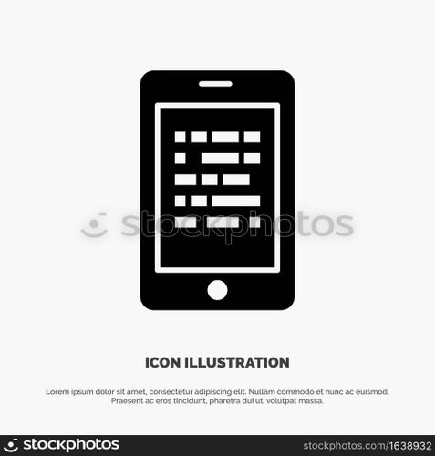 Mobile, Read, Data, Secure, E learning solid Glyph Icon vector