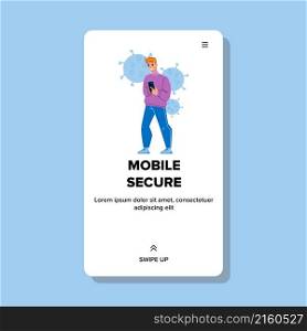 Mobile secure internet technology. phone protect. app shield privacy character web flat cartoon illustration. Mobile secure vector