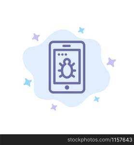 Mobile, Security, Bug Blue Icon on Abstract Cloud Background