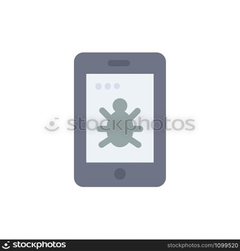 Mobile, Security, Bug Flat Color Icon. Vector icon banner Template