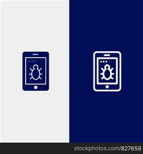 Mobile, Security, Bug Line and Glyph Solid icon Blue banner Line and Glyph Solid icon Blue banner