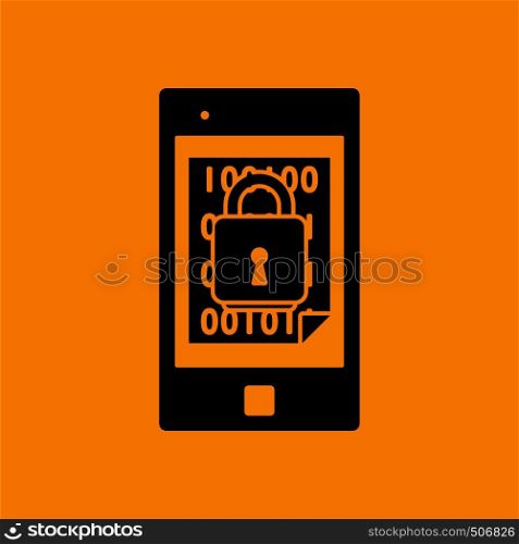 Mobile Security Icon. Black on Orange background. Vector illustration.