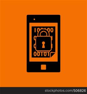 Mobile Security Icon. Black on Orange background. Vector illustration.