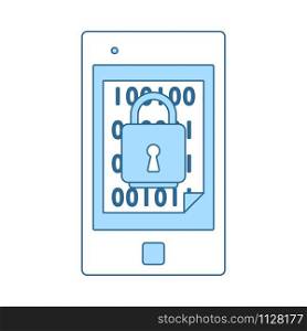 Mobile Security Icon. Thin Line With Blue Fill Design. Vector Illustration.