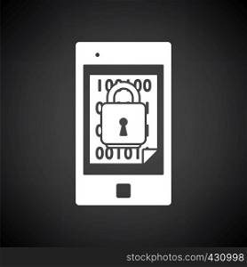 Mobile Security Icon. White on Black Background Design. Vector Illustration.