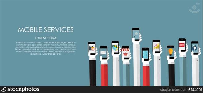 Mobile Services Vector illustration. Flat computing background. EPS10. Mobile Services Vector illustration. Flat computing background