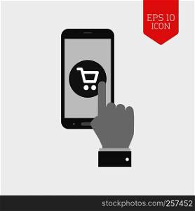 Mobile shopping concept icon. Flat design gray color symbol. Modern UI web navigation, sign. Illustration element