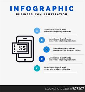 Mobile, Shopping, Discount Blue Infographics Template 5 Steps. Vector Line Icon template