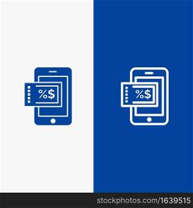 Mobile, Shopping, Discount Line and Glyph Solid icon Blue banner