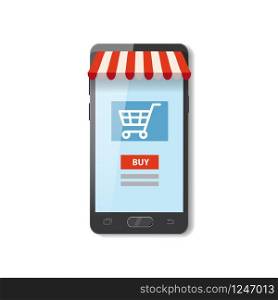 Mobile shopping e-commerce online supermarket store cartoon concept vector and electronic business, sales.. Mobile shopping e-commerce online supermarket store cartoon concept vector and electronic business, sales. Illustration, isolated