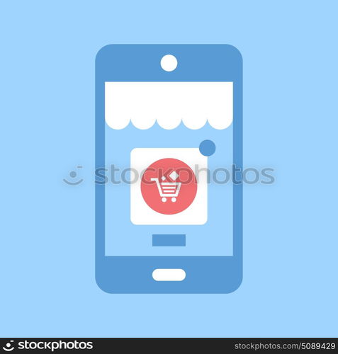 Mobile Shopping. Vector illustration of mobile shopping flat design concept.. Mobile Shopping