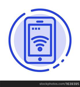 Mobile, Sign, Service, Wifi Blue Dotted Line Line Icon