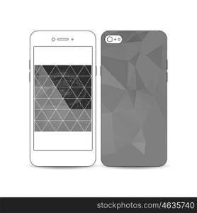 Mobile smartphone with an example of the screen and cover design isolated on white background. Construction with connected lines, digital design vector