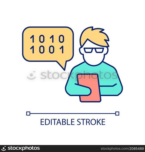 Mobile software specialist RGB color icon. Technical development for application. Coding professional. Isolated vector illustration. Simple filled line drawing. Editable stroke. Arial font used. Mobile software specialist RGB color icon