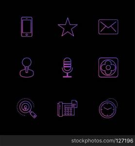 mobile , star , mail , mic , search , telephone , clock , icon, icons, set, line, vector, business, sign, symbol, outline,