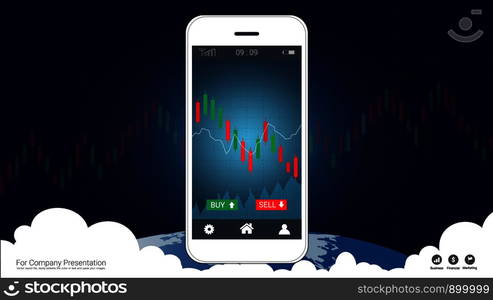 Mobile stock trading concept with candlestick and financial graph charts