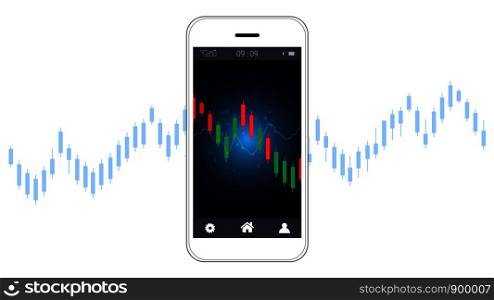 Mobile stock trading concept with candlestick and financial graph charts