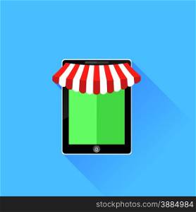 Mobile Store Icon Isolated on Blue Background.. Mobile Store Icon