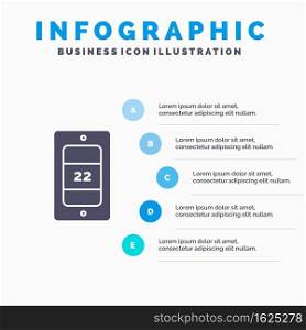 Mobile, Sun, Temperature Solid Icon Infographics 5 Steps Presentation Background
