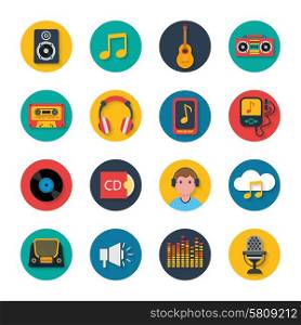Mobile tablet music navigation symbols collection with player and headphones flat round icons abstract isolated vector illustration. Music icons set mobile round solid