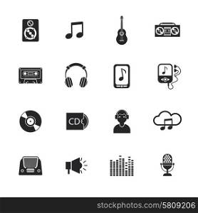 Mobile telephone navigation music symbols black pictograms collection with cd cassette player icon abstract isolated vector illustration. Music icons set mobile black