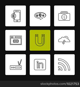 mobile , tine , breifcase , magnet , cloud , upload , radio , linkedin , wifi eps icons set vector icon, vector, design, flat, collection, style, creative, icons