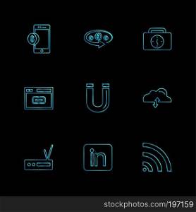 mobile , tine , breifcase , magnet , cloud , upload , radio , linkedin , wifi eps icons set vector icon, vector, design,  flat,  collection, style, creative,  icons